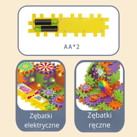 Edukacyjny zestaw koła zębate z napędem elektrycznym - 80 elementy